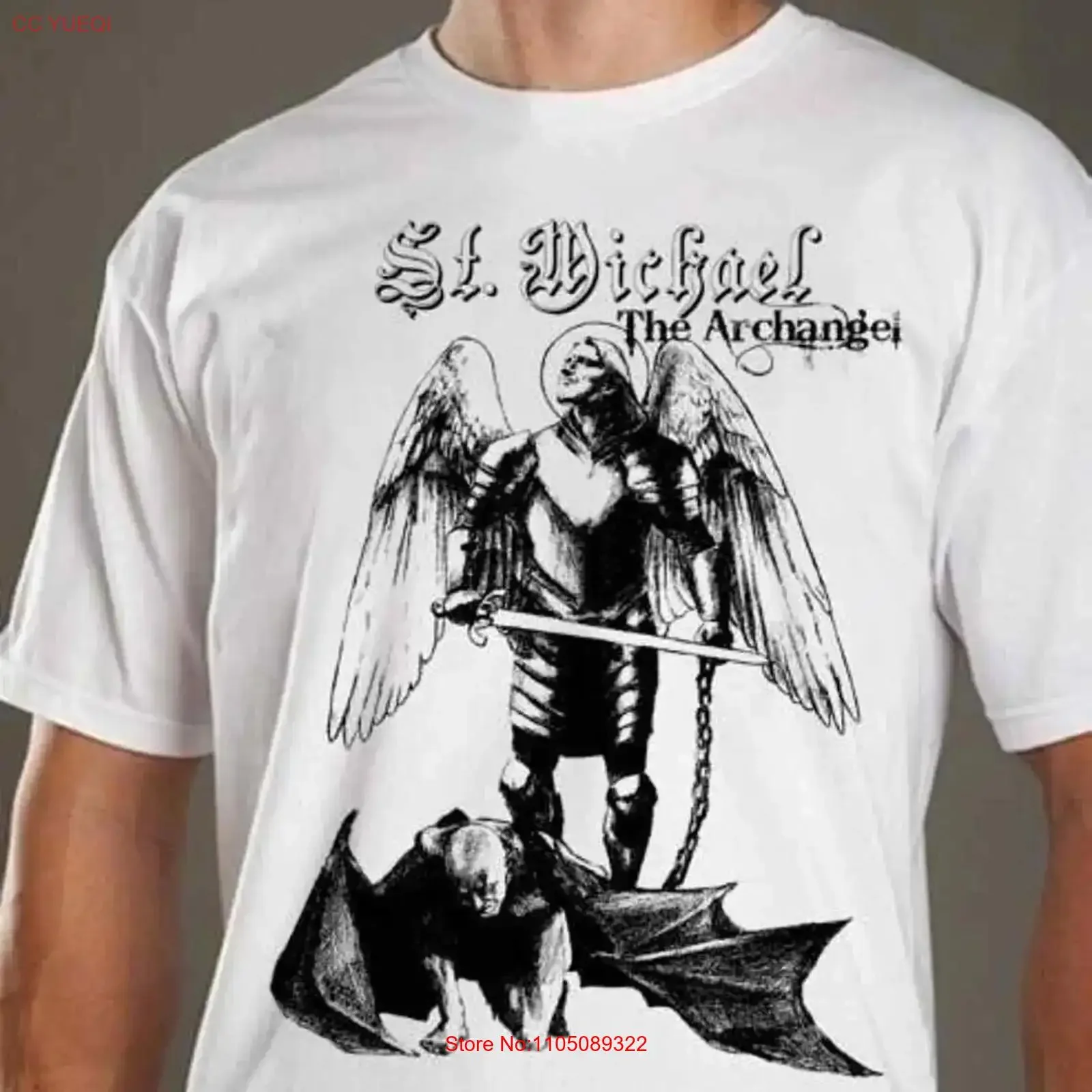 

St Michael the Archangel Mens Christian T Shirt Coton vintage Washed Stylish streetwear Unisex Breathable Comfortable fashion
