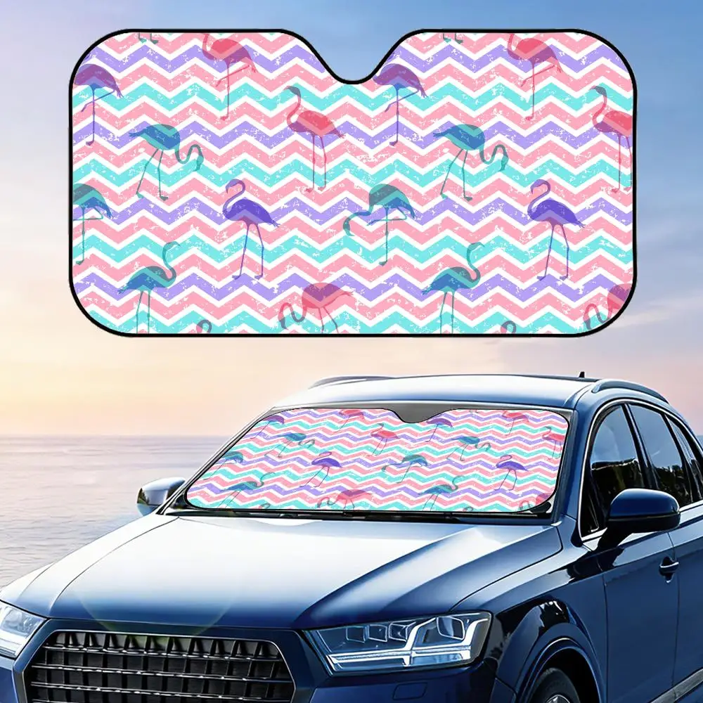 Pink Flamingo Printed Sun Visor Foldable Universal Car Windshield Sun Shade UV Protection Heat Insulation Foldable Cover