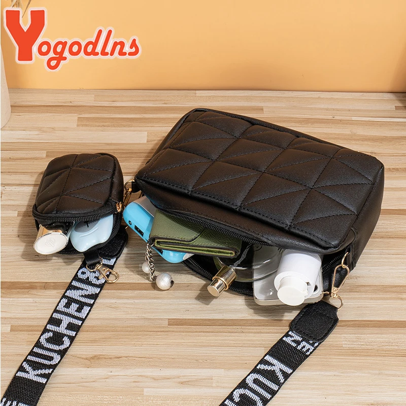Yogodlns Brand Crossbody Bags Luxury Handbag For Women 2 Pc/Set PU Leather Plaid Quilted Shoulder Messenger Bag Bolso Mujer