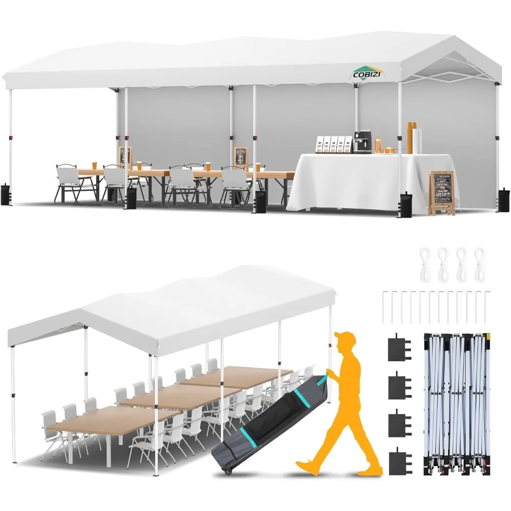 

10x30 Pop-out Awning with One-touch Central Locking, 3 Sidewalls, and Wheel Pockets