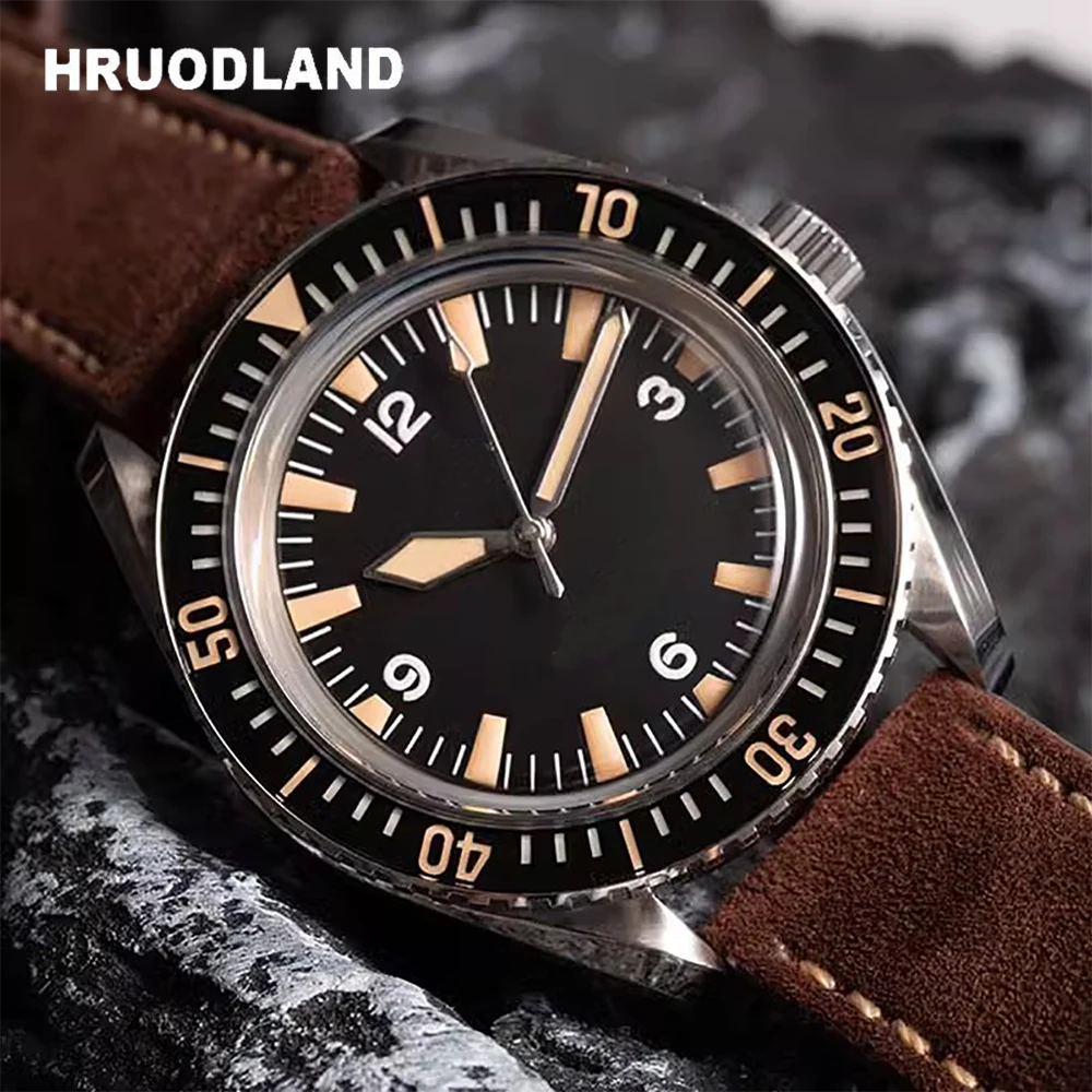 

Hruodland Retro Sports Men's Watch NH35 Automatic Mechanical Stainless Steel Brown Leather waterproof Wristwatch reloj hombre