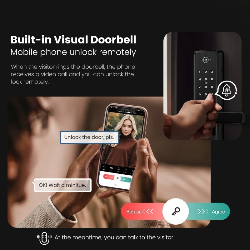 Semi-automatic smart door lock, visual cat eye fingerprint password lock