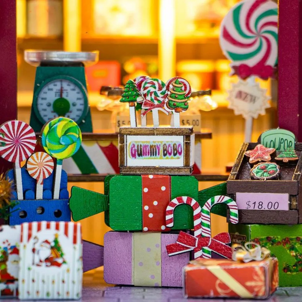 بيت الدمى الخشبي لعيد الميلاد يمكنك صنعه بنفسك مجموعة مصغرة مريحة لعيد الميلاد مع أثاث ديكور سطح الطاولة وعرض العطلات #4