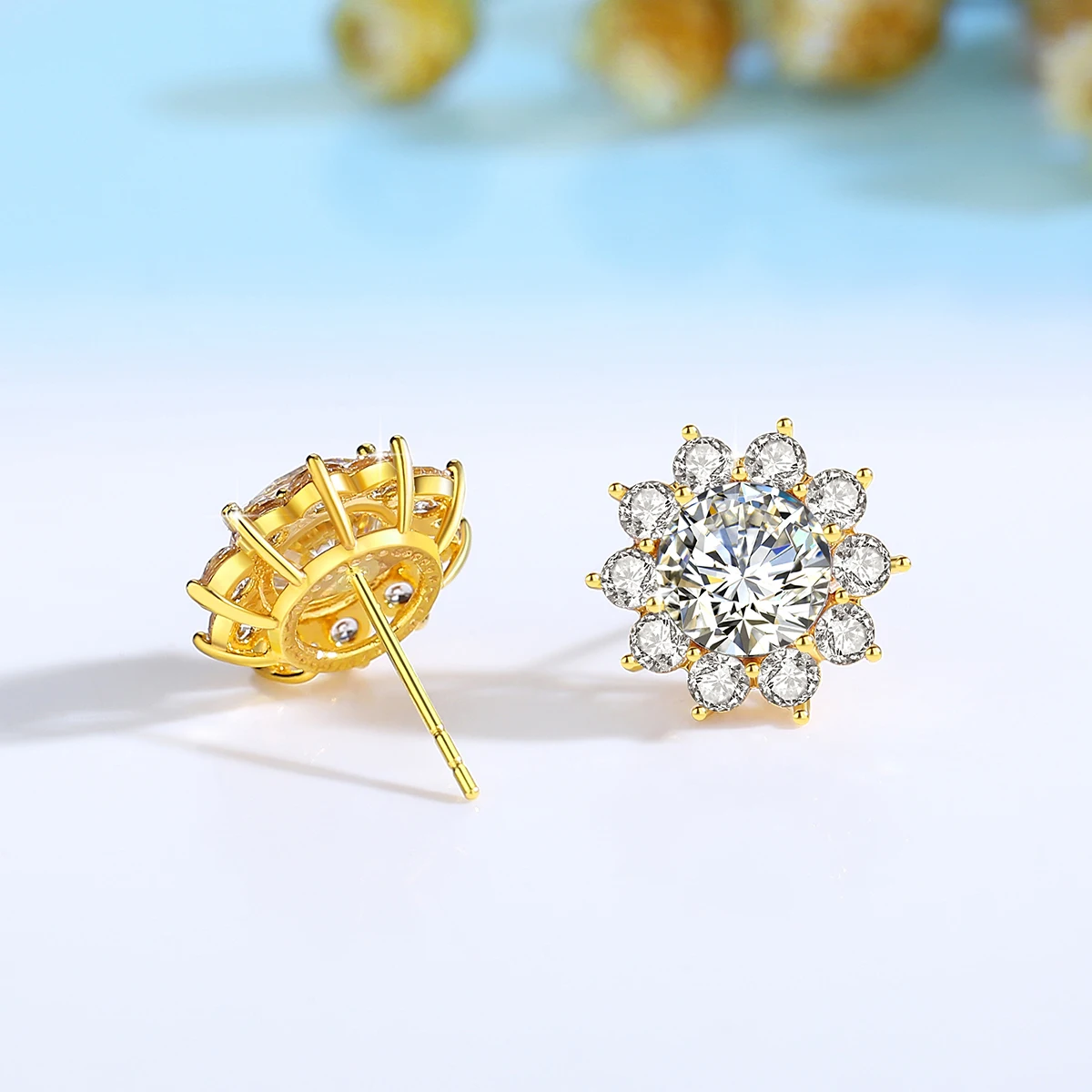 

100% настоящие золотые серьги из 14-каратного золота с муассанитом 1 карат для женщин и девушек, сверкающие серьги-гвоздики в форме цветка, ювелирные изделия для свадьбы и помолвки