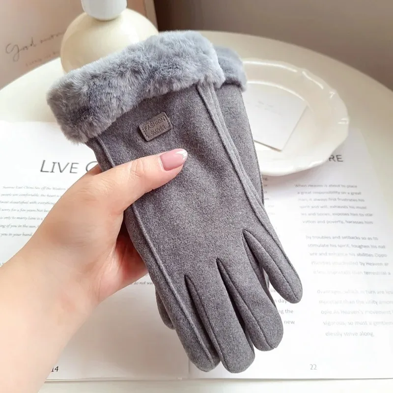 

Winter Warm Suede Thick Fleece Ladies Gloves Women Fashion New Solid Windproof Touchscreen Glove Outdoor Sports Cycling Mittens