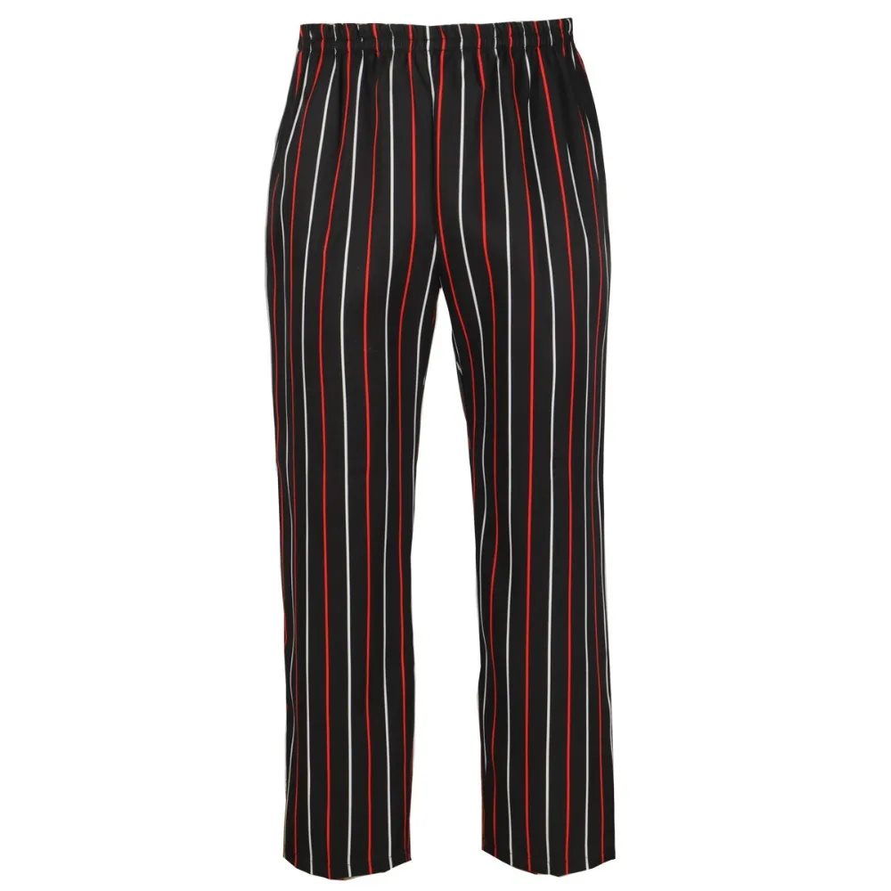 Pantalon de chef avec taille élastique – Pantalon de travail de cuisine à rayures noires et blanches pour hommes et femmes, uniforme de restaurant respirant pour cuisiniers