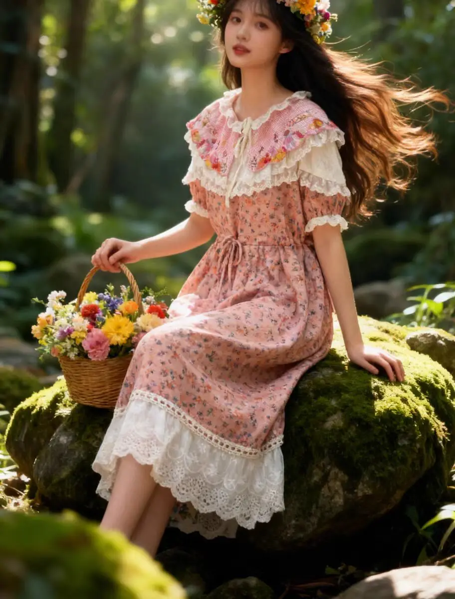 

Хлопковое кружевное лоскутное викторианское милое платье миди в стиле рококо для женщин, винтажное шикарное летнее вечернее длинное платье в стиле Лолиты для девочек