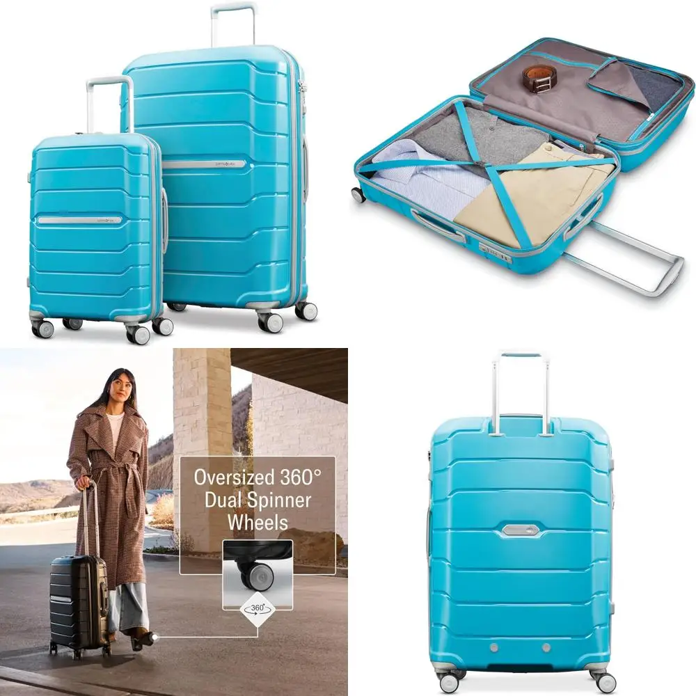 

Комплект багажа из двух частей — ручная кладь и большой чемодан-спиннер с прочным полипропиленовым корпусом.