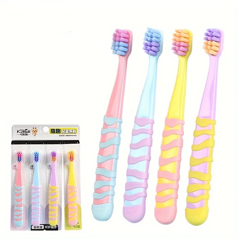 

Набор из 4 полосатых зубных щеток разноцветных расцветок, зубные щетки в форме мультяшных персонажей, в японском и скандинавском стиле, с мягкой щетиной в стиле колор-блокинг, бытовые зубные щетки в сериях цветов конфет и фруктов.