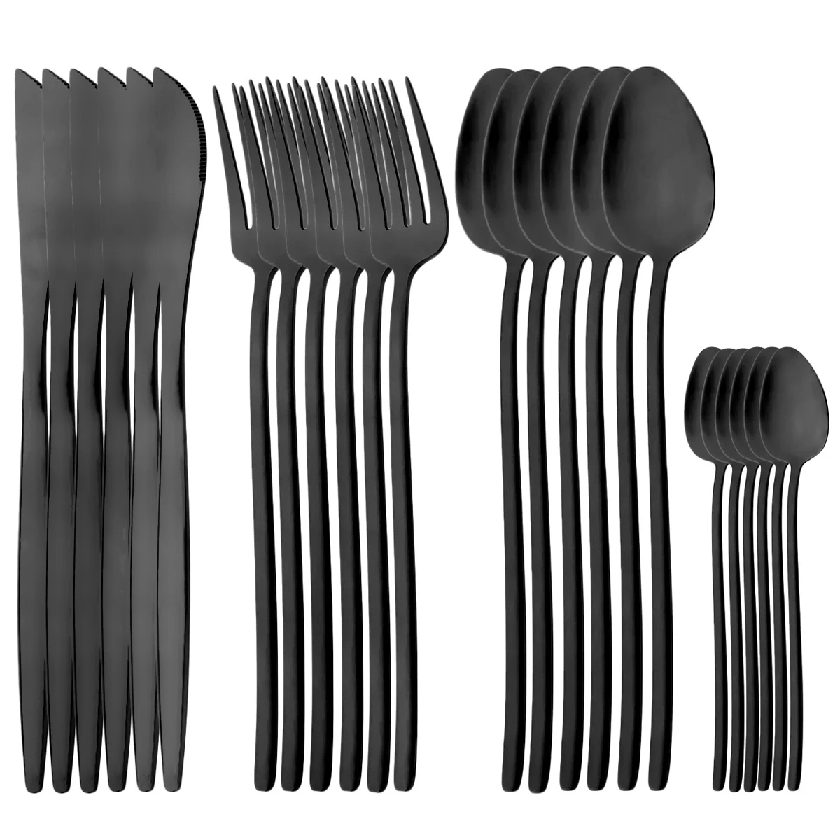 

New Black 24Pcs Dinnerware Set 18/10 Stainless Steel Tableware Knife Fork Tea Spoon Flatware Kitchen Silverware Dishwasher Safe