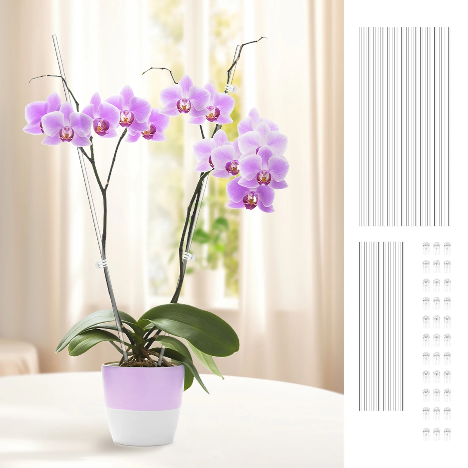 30Pcs Clear Orchid Stakes Acrylic Planting Sticks with 30 Clips 45cm and 40cm Planting Support Stake for Potted Flower Vegetable