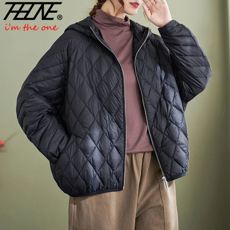 

THHONE осенне-зимние пуховые пальто, куртки, женские парки, 2025 год, с капюшоном и рукавами «летучая мышь», утепленное, свободное, повседневное пальто, женская верхняя одежда