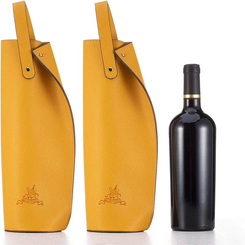 Wine Packaging Bag Fake Leather Wine Tote Carrier Stylish Wine Bottle Champagne Protective Bag with Handle for Party