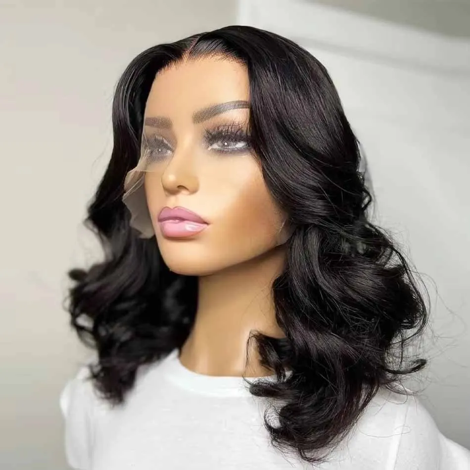 200% Dichtheid 13x4 Body Wave Kant Frontale Bob Pruik Menselijk haar Pruiken Remy Korte Bob Pruik Dames Transparant Watergolf 14 16 Inch