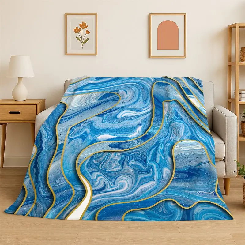 Luxurious Marble Nordic Art Colorful Stones Flannel Blanket Soft Throw Blanket for Bedroom Living Room Bed Travel Camping Picnic