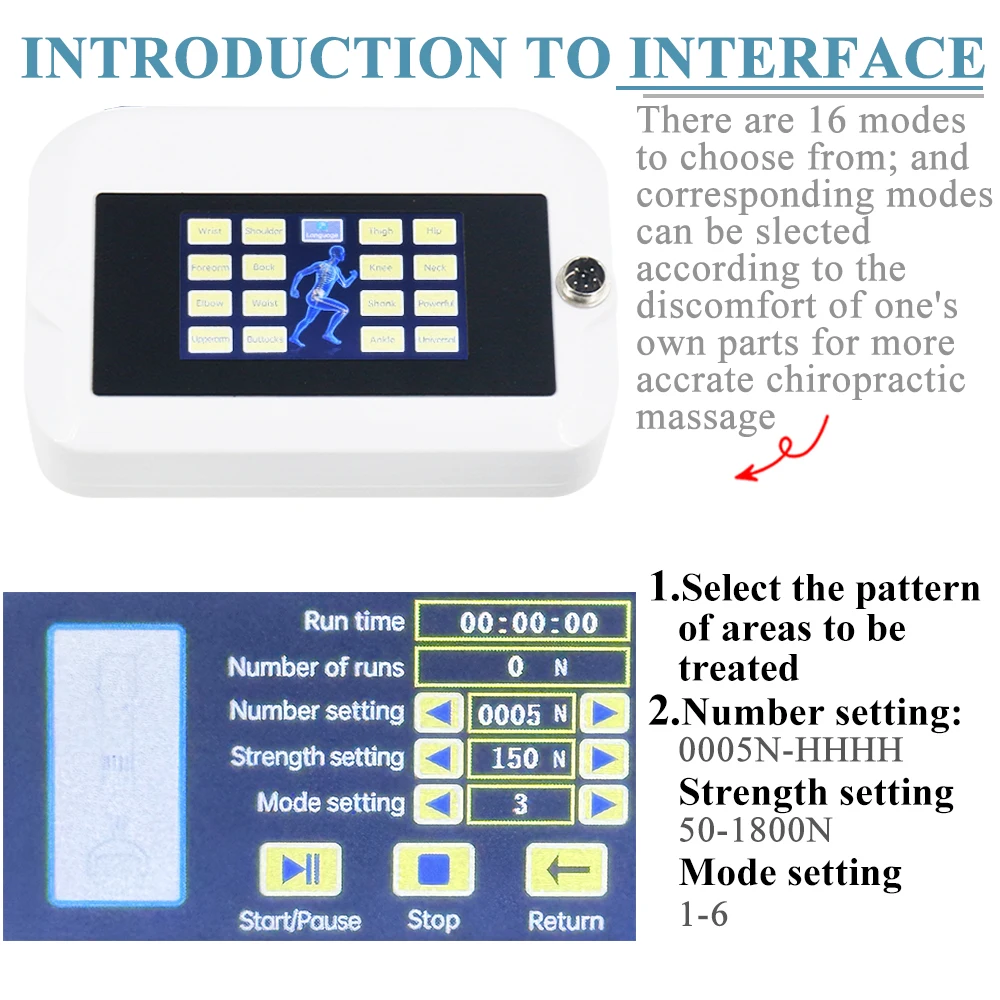 1800N Chiropractic Adjusting Tools For Health Care Spine Correction Gun10 Heads Adjustable Intensity Therapy Spinal Massager New