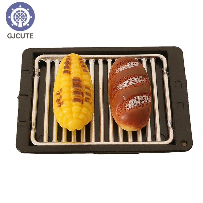 1set Dollhouse Miniature Barbecue Plate Bread Kebab Kitchen Food Model Decor Toy Doll House Accessories Kids Play Pretend Toys