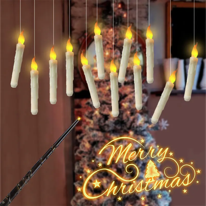 Magical Floating LED Candles with Magic Wand Remote Control Candle Lights Flameless Taper Electronic Candle Christmas Decoration