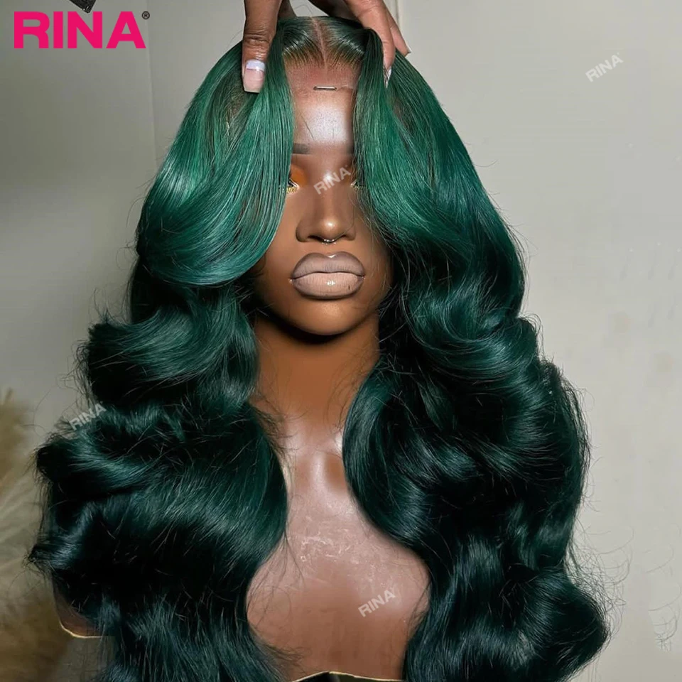 Dark Green Color 13X6 Lace Front Wigs For Women Human Hair Pre Plucked Transparent Green 13X4 Lace Frontal Wig 180 Density