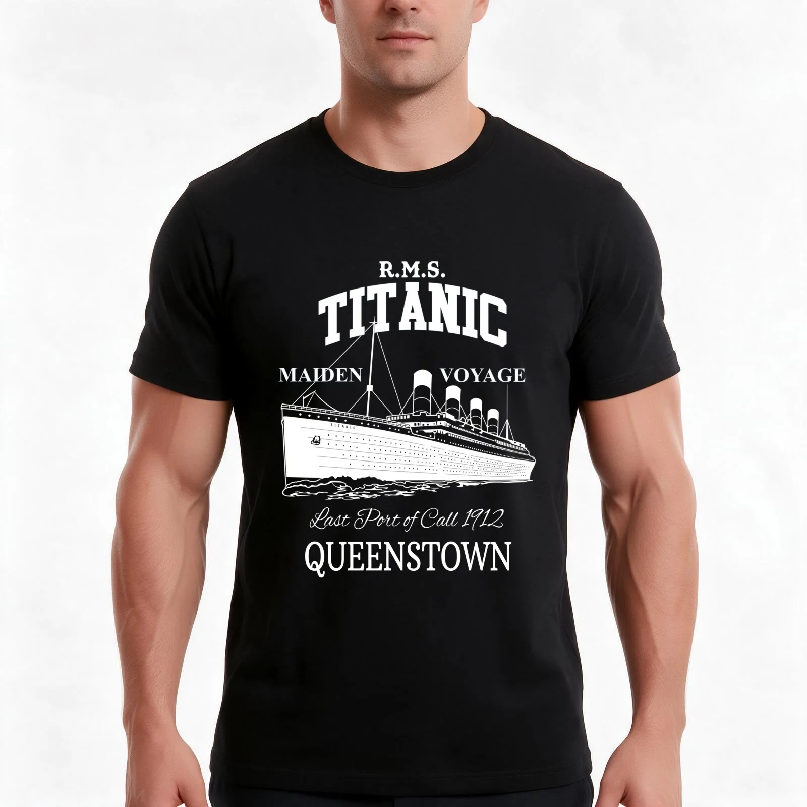 Titanic Vintage Poster Cruise Sinking Ship Atlantic Ocean T-Shirt, Classic Crew Neck Shirt, Breathable Cotton Everyday Tee