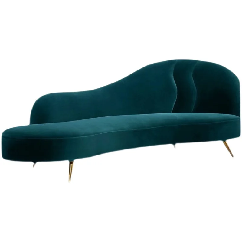 

American light luxury bedroom chaise longue, modern velvet fabric beauty couch, balcony curved lazy recliner