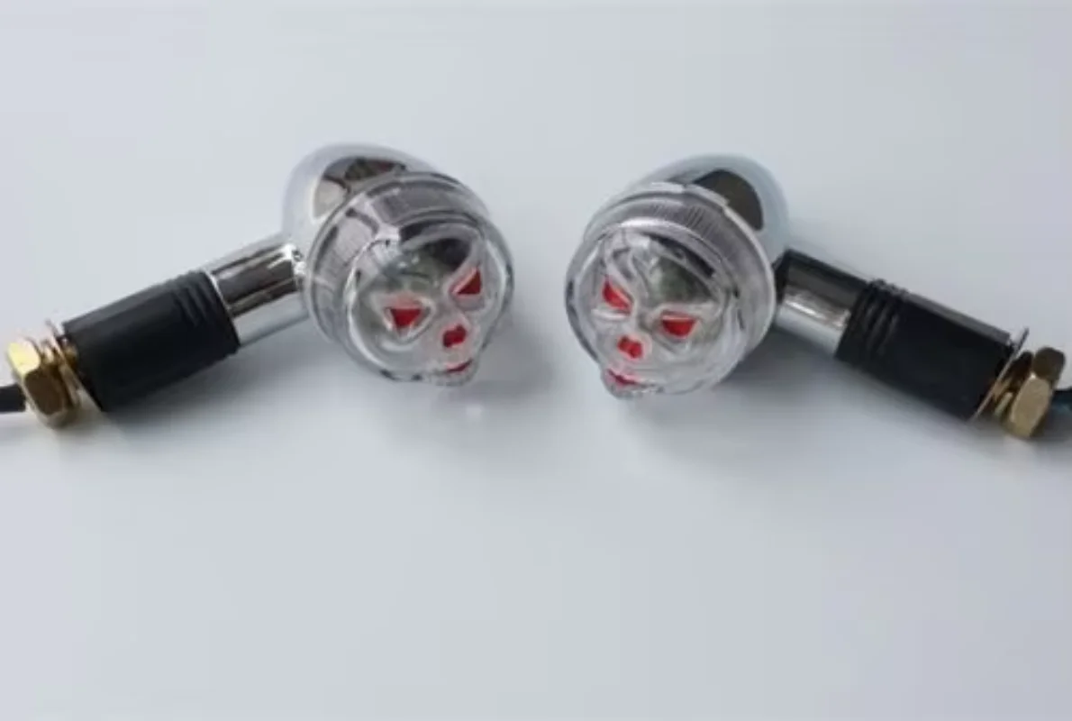 Motorcycle 3D Red Eye Skull Bullet Turn Signal Light Indicator Fit for Choppers and cruisers or Any Custom Applications