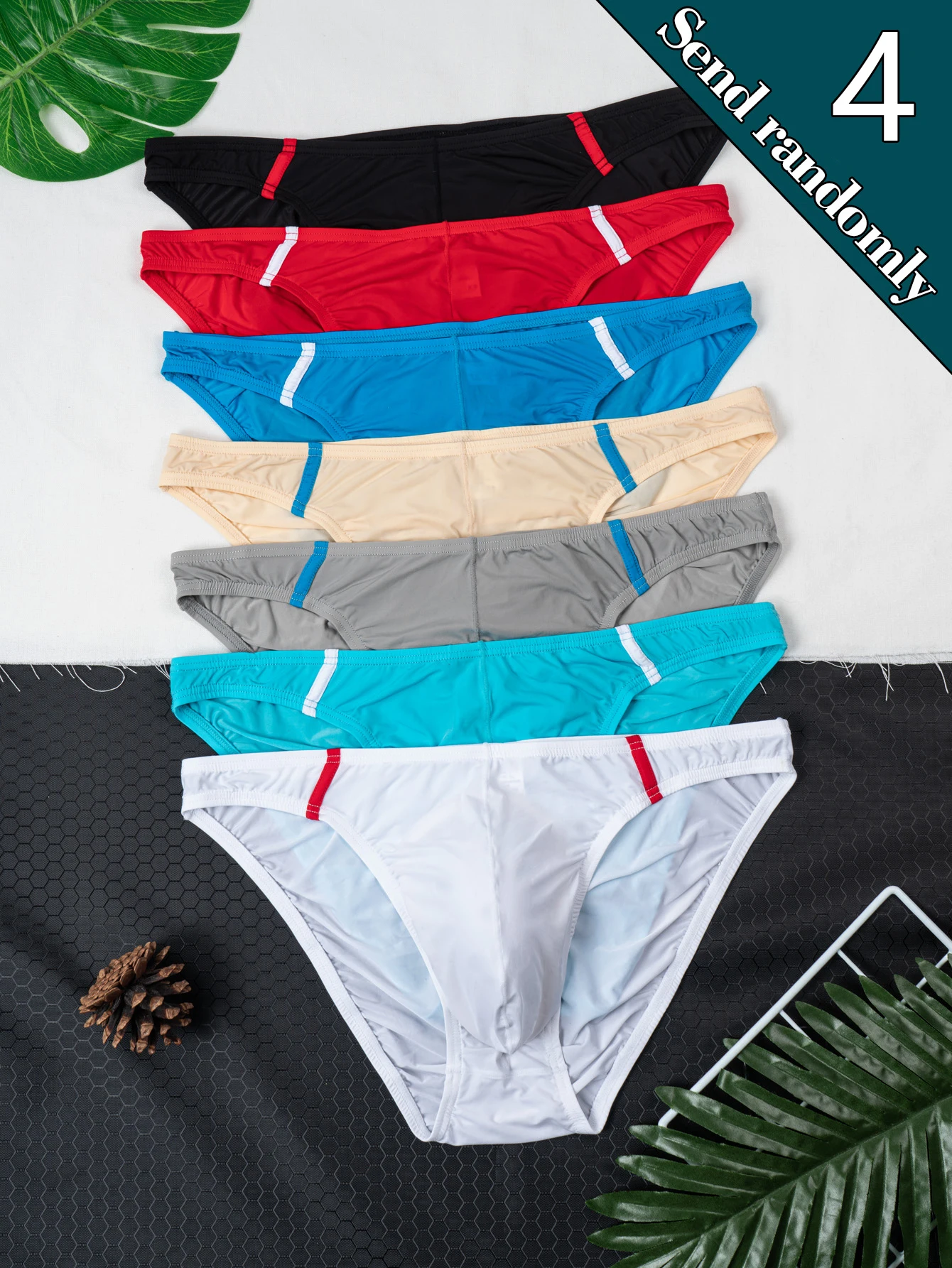 4-Pack Random Men's Multi-Color High-Elastic Breathable Comfortable Briefs, Men's Summer Casual Soft Briefs, Men's U-Shaped Close-Fitting Briefs, Men's Solid Color Quick-Dry Briefs, Men's All-Season Briefs
