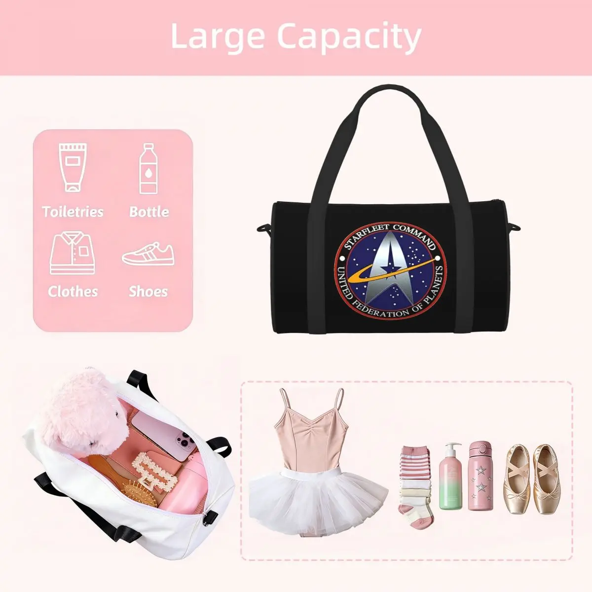 Bolsa de Viaje Multifuncional de la Serie de Ciencia Ficción Star Trek, Bolsa de Lona, Bolsos de Mano, Bolsas de Gimnasio, Bolsa de Fitness para Niños y Niñas