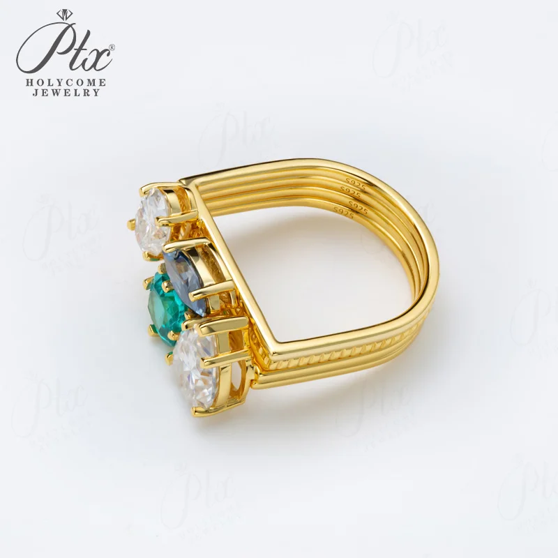 Ring Set Moissanite Lab Sapphire Combination Rings 925 Silver Irregular for Woman Daily Wedding Gift Holycome Jewelry Charms