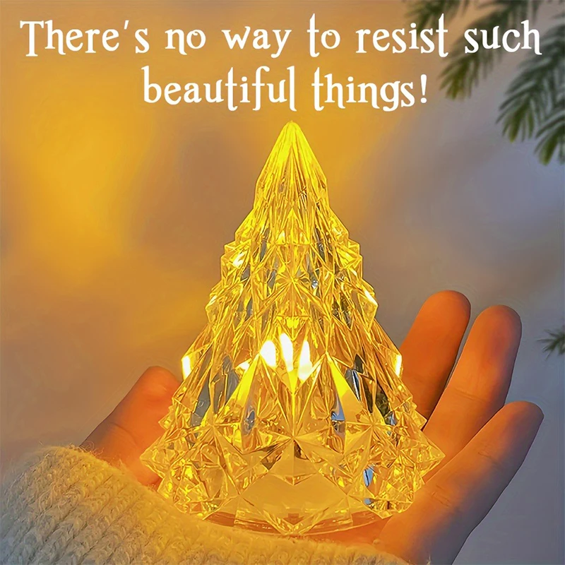 Christmas Tree Shape Table Lamp Crystal Diamond Desk Lamp Mini Night Light Warm/White Light Candle Atmosphere Lamps Decorative