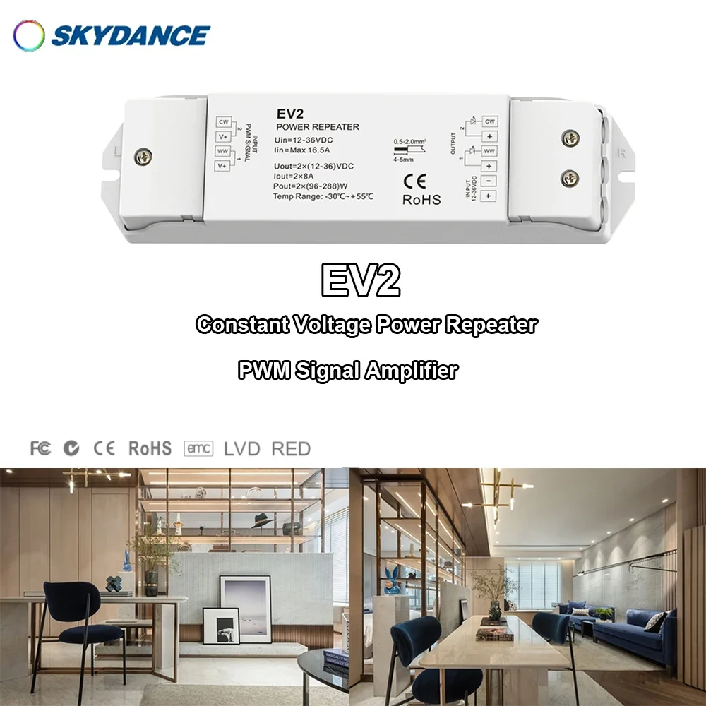 DC12-36V EV2 Constant voltage Power Repeater PWM Signal Amplifier  Apply  Single Color/Dual Color Color Temperature Tape/Module