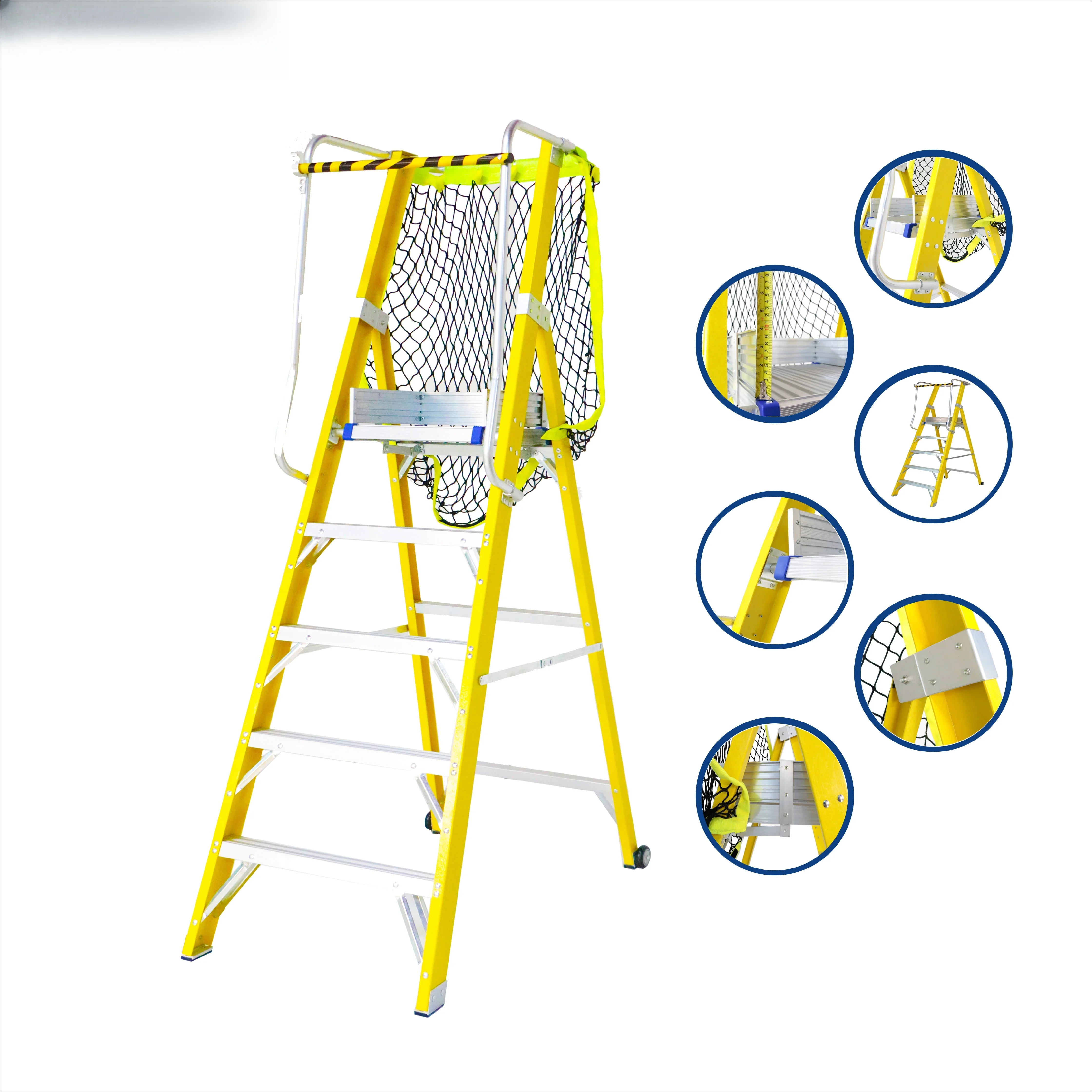Industrial Mobile Portable Fiberglass Insulated Step Ladder Platform Stand with Handrail for Construction Site Laboratory Work