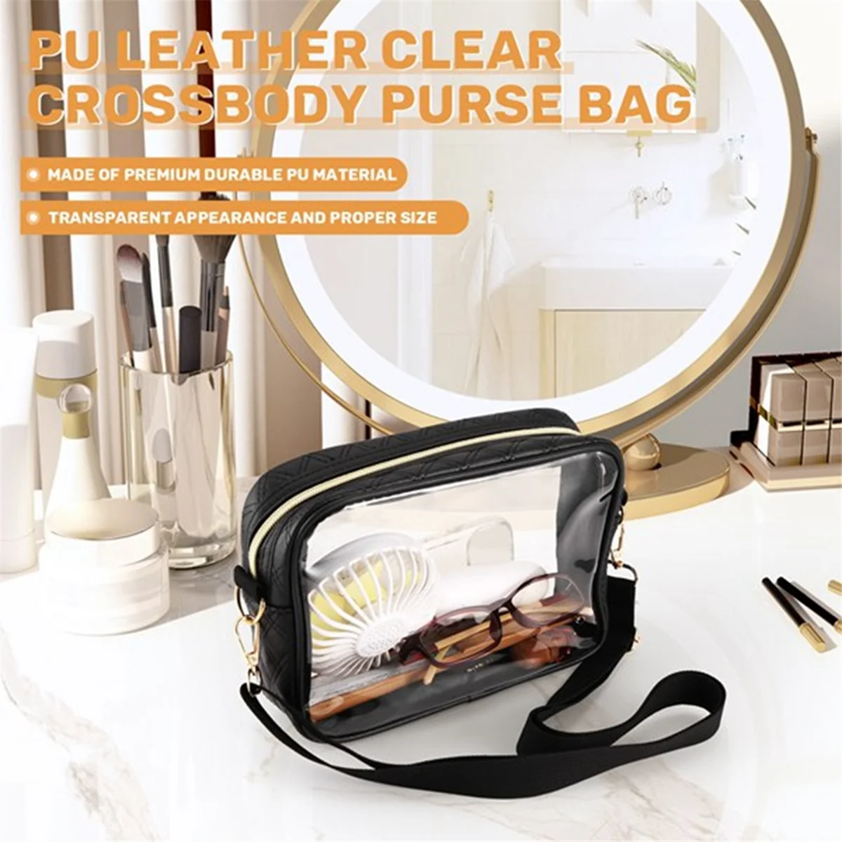 

AA85 Women PVC Clear Waterproof Small Handbag Portable Travel Stadium Approved Zipper Shoulder Crossbody Bag Toiletry Pouch