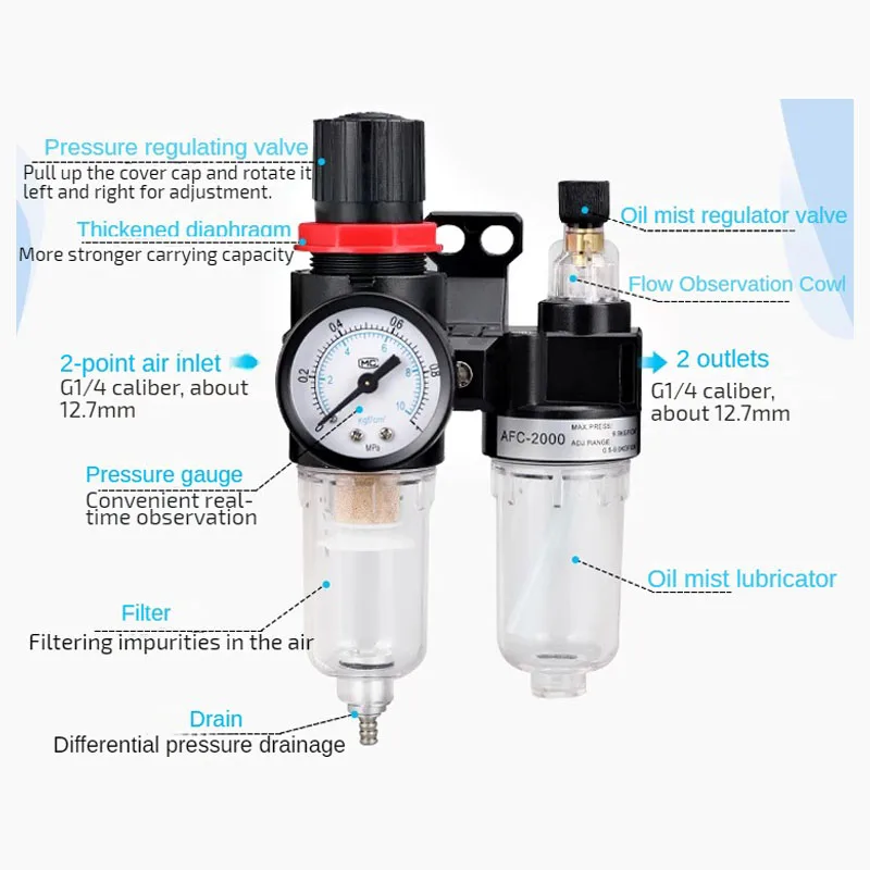 

AFC2000 air compressor the pressure of valve oil water separator air filter is used for reducing AFR2000 + AL2000 G1/4