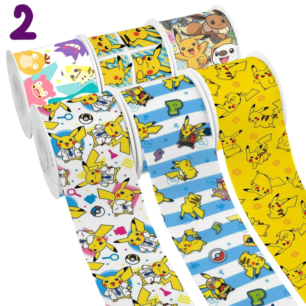 50 Yards Japanese Pikachu Cartoon Pokemon Design Printed Grosgrain Satin Ribbon for Gift Wrapping Hair Bow Craft Accessories