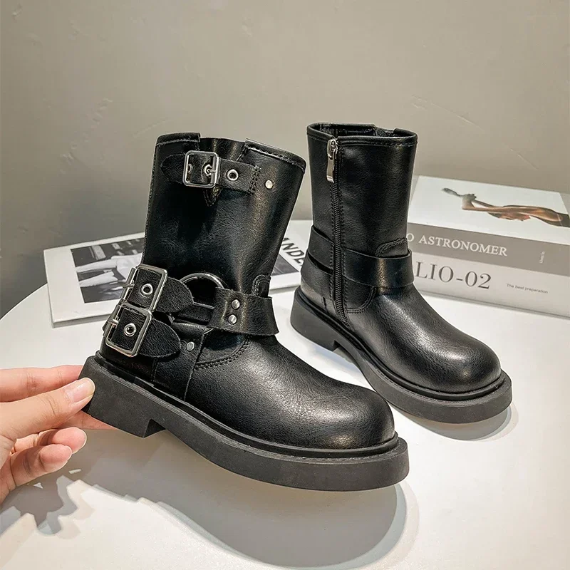 Round Toe Platform Kid Boot 2023 Autumn/Winter British Boy Leather Boot Fashion Girl Knight Boot Mid Size Ankle Boot Kid Shoe 부츠