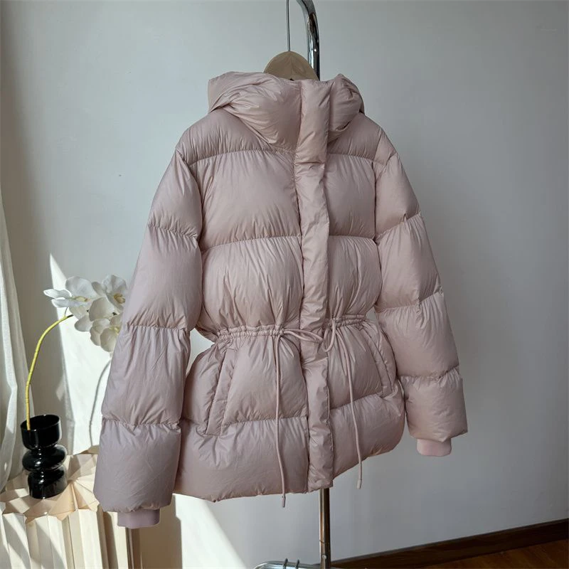 Winter Drawstring Lace-up Snow Women\'s Warm Down Jacket Hooded Puffer Jacket Women Parkas High Quality Cotton Padded Coat