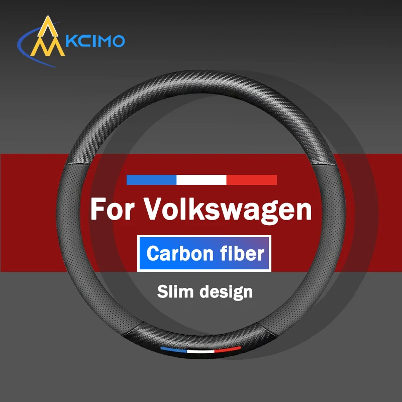 

New For Volkswagen Polo Tiguan Passat B5 B6 B7 Golf 4 5 6 MK6 Jetta 3D Embossed Carbon Fiber Round Steering Wheel Cover 37-38cm