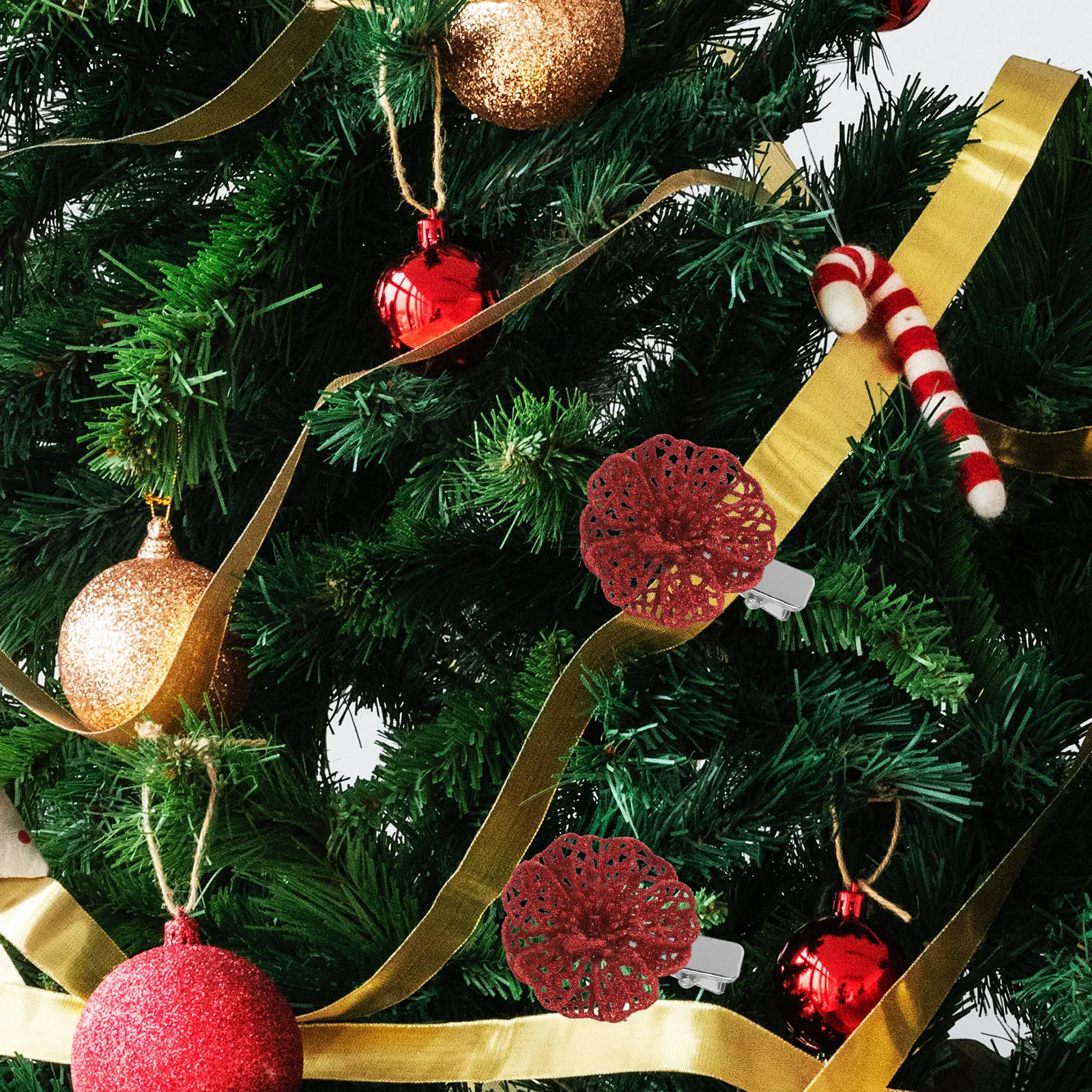 100 Stück Weihnachts-Mini-Krokodilklemmen, Blumenornamente, Halter, Metallklammern für Baum, Kranz, Dekoration, Blumenklammer