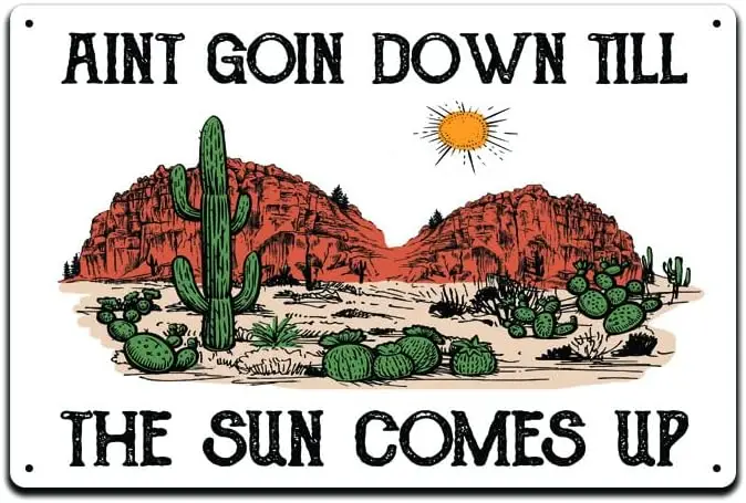 Aint Going Down Until The Sun Comes Up  Tin Metal Sign Décor Stones Flower Psychedelic Mushroom Hippie Green Rainbow Rock Gypsy