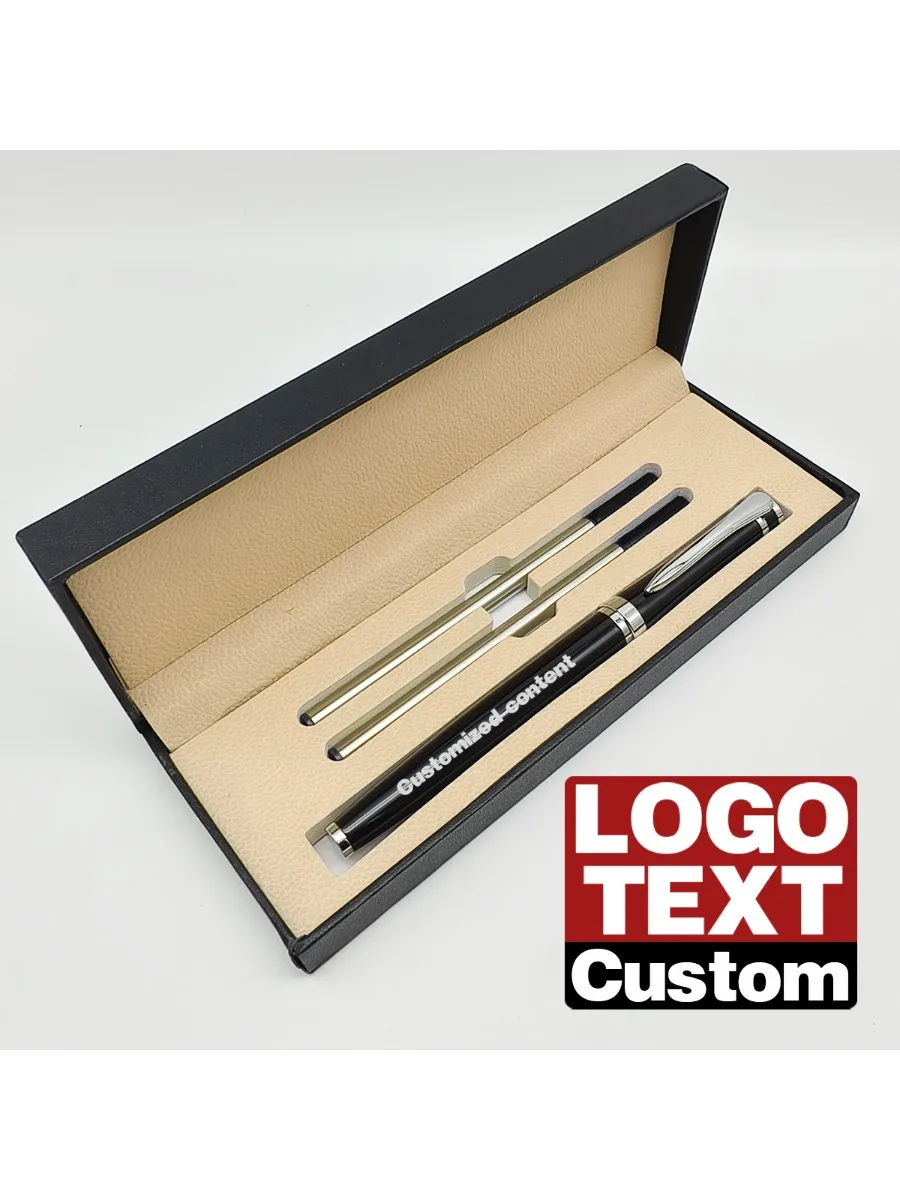Luksusowe metalowe czarne długopisy z podpisem do pisania biznesowego, artykuły biurowe, artykuły papiernicze, personalizowane logo, imię, pudełko, prezent. — zdjęcie produktu 7