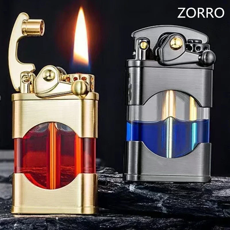 New Zoro ZORRO Personalized Kerosene Lighter Rocker Arm Visible Transparent Oil Bin Kerosene Lighter Brass Lighter Small Tool