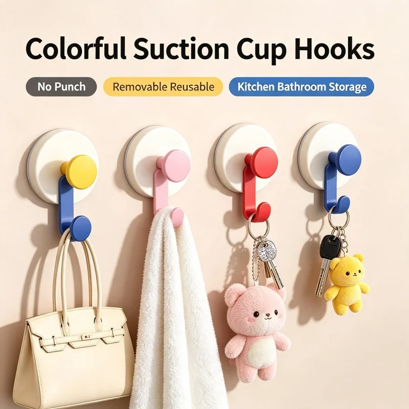 suction wall hook, detachable and reusable, suitable for hanging on doors, bathrooms, kitchens, bags, hats, etc.