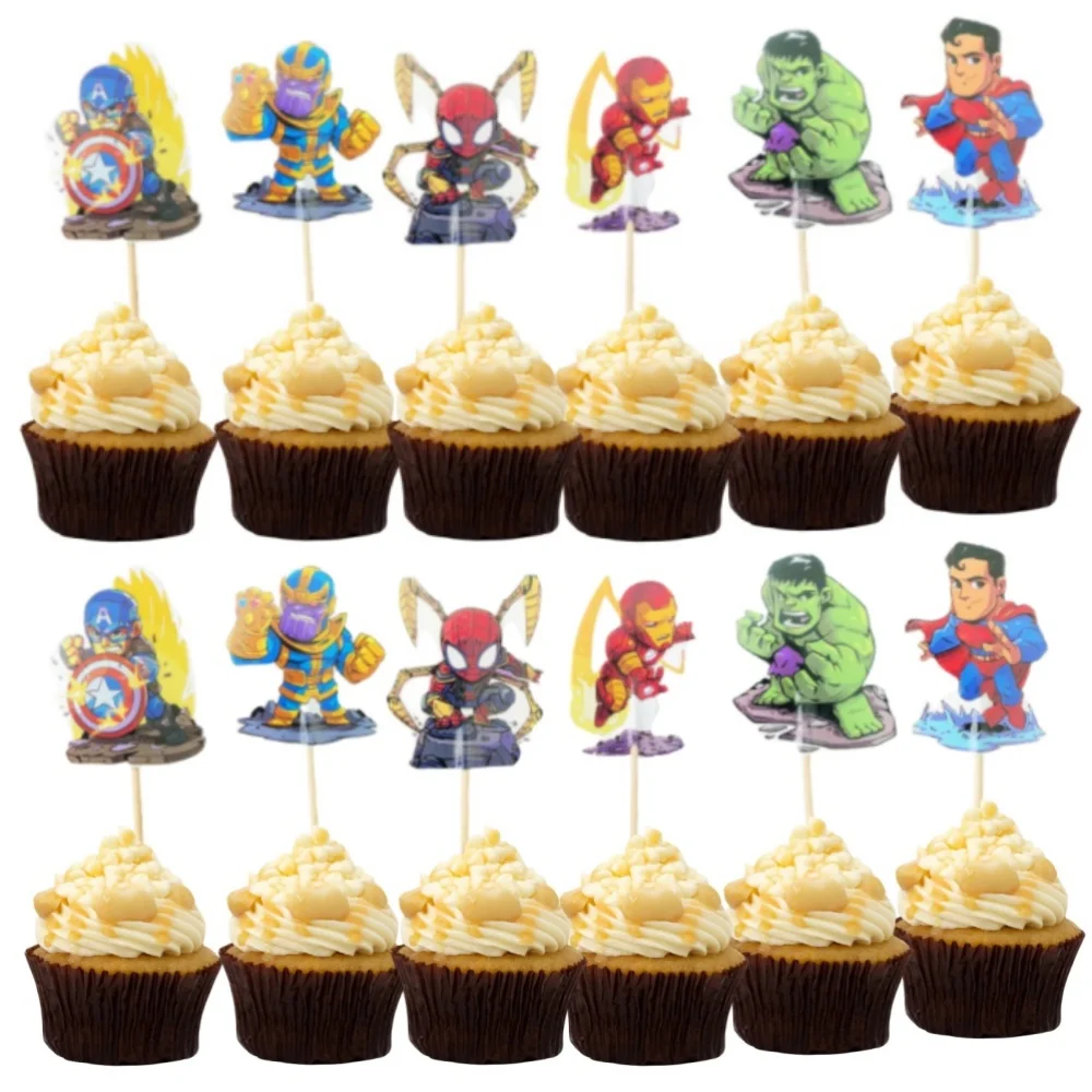 24Pcs Avengers Cupcake Toppers Superhero Party Cake Topper Decor Baby Shower Kids Boys Birthday Party Cake Decorations Supplies