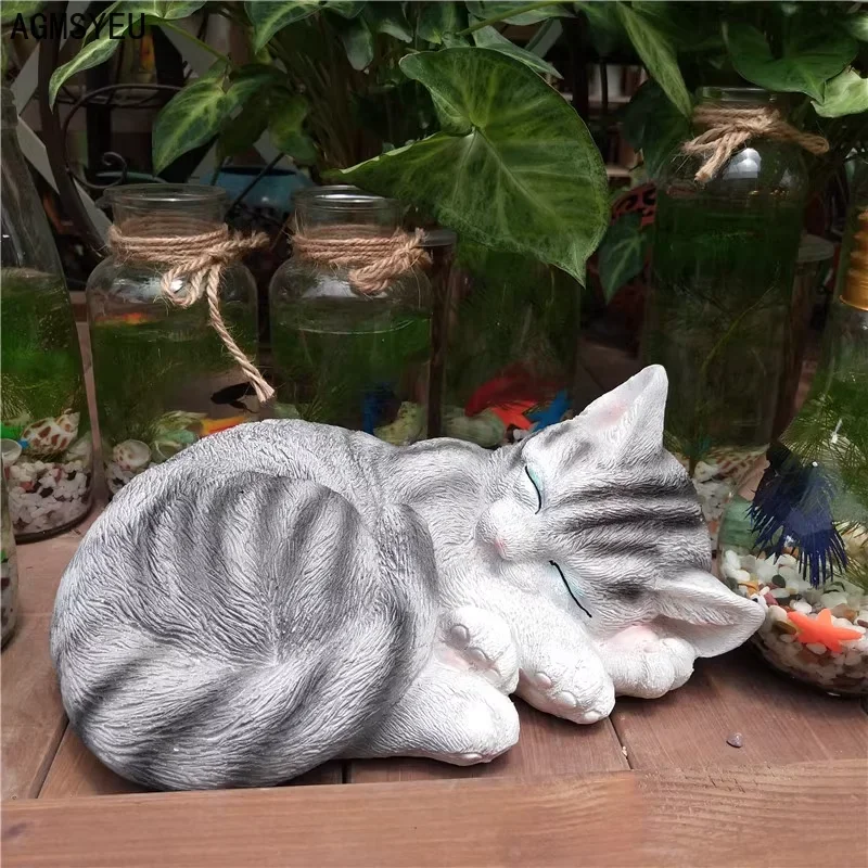 AGMSYEU cartoon cute cat garden ornament resin crafts home outdoor garden animal sculpture decoration resin accessories 1pcs