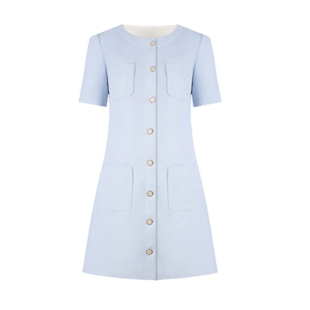 Sky blue women's dress socialite slim spring/autumn/summer new exquisite short dress