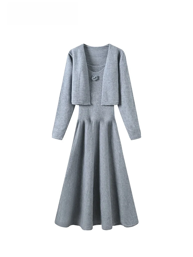 

plus Size Spring Faion Set for Women Long Sve Open Cardigan Dr Slimming Sle Small Fraance Wind Ensemble