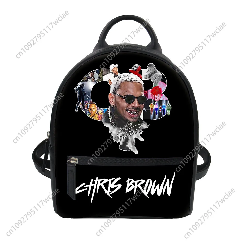 

Chris Brown Hip hop Rap Rock Singer Custom Backpack Purse Women Carter Schoolbags Double Shoulder Bag Daypack Leather Travel Bag