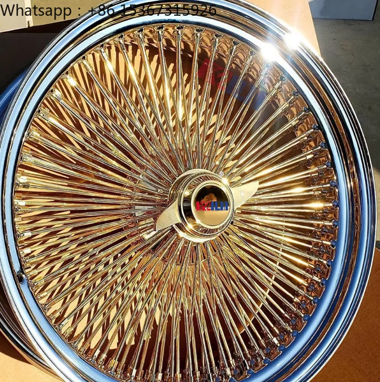 

22 Inch Full Steel Gold Spoke Chrome Wire Wheels Dayton Style Rims