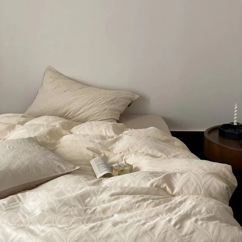 

Maternal and infant grade thick woven washed relief cotton four-piece set simple skin-friendly breathable naked